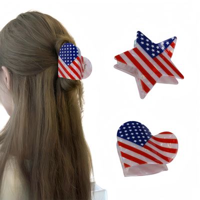 2PCS 4th of July American Flag Hair claw clips for Women,Independence Day