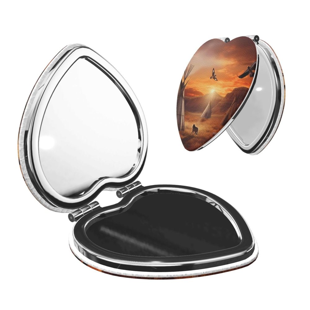 FJWSLCH Native American Tribes Makeup Mirror Double-Sided 1X/2X Magnifying Travel Mini Vanity Mirror for Pocket Purse Clutch, Handheld Beauty Mirror for Men Women