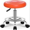 Wrobelax Rolling Swivel Salon Stool,Adjustable Height Stool with 5 Wheels/Thicken Sponge Seat Chrome Steel PU Leather Bar Stool Shop Stool,Massage Spa Tattoo Counter Stools(Color:Orange) view 1