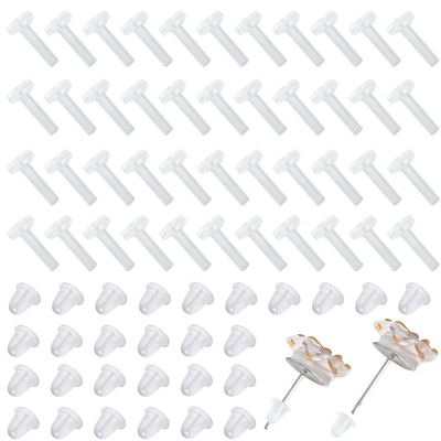 Beebeecraft 50Pcs Earring Sleeves and 50Pcs Ear Nuts and 50Pcs Silicone Piercing Discs for Piecing Bump Stabilizer Protector Covers