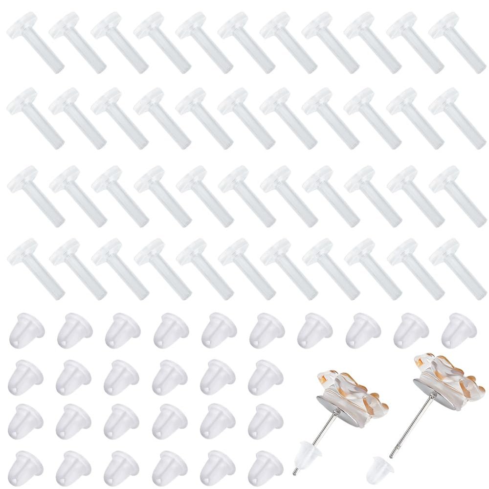 Beebeecraft 50Pcs Earring Sleeves and 50Pcs Ear Nuts and 50Pcs Silicone Piercing Discs for Piecing Bump Stabilizer Protector Covers