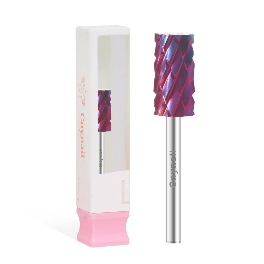 3/32" Large Barrel Bit Tungsten Carbide Nail Drill Bit Safety Bit for Gel & Acrylic Removal, Right Way Rotating Efile Tip, Salon Electric File Accessory (5XC Girt, Purple)