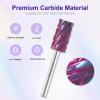 3/32" Large Barrel Bit Tungsten Carbide Nail Drill Bit Safety Bit for Gel & Acrylic Removal, Right Way Rotating Efile Tip, Salon Electric File Accessory (5XC Girt, Purple) view 3