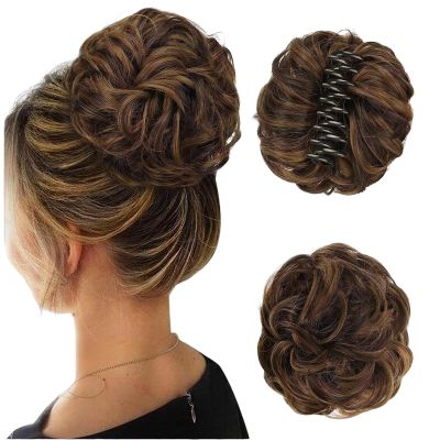 Claw Clip Messy Bun Hair Piece for Women 5 Inch Natural Hair Bun Add-On Elegant High Temperature Fiber Tresses for Daily Use, Party, Wedding