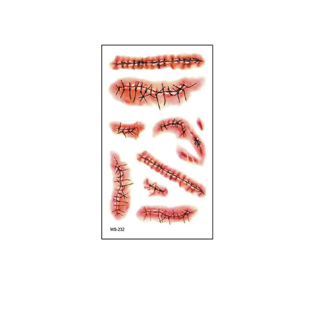 10pcs Halloween Scar Sticker Waterproof Wound Scar Face, Disposable Temporary Tattoo Fake Tattoos(WS-232)