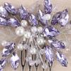 Teyglen Purple Rhinestone Pearl Wedding Hair Comb Bridal Crystal Hair Comb Handmade Head Piece for Bride Wedding Hair Accessories Jewelry for Women Headpiece (Purple) view 4