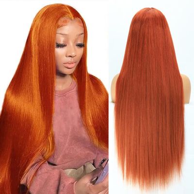 werkueen 32 inch Ginger orange 13x6 Lace Front Wig Human Hair 200 DensityGinger orange Wig Human Hair 13x6 HD Lace Frontal Wigs HumanHair Pre Plucked With BabyHair
