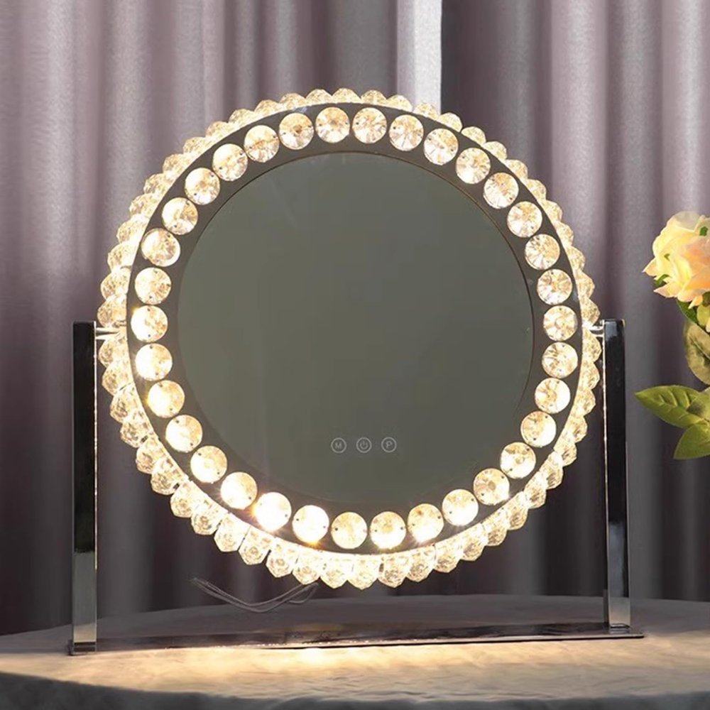 LED Lighted Vanity Mirror, Lluminated Makeup Mirror with 3 Color Lights 360Rotating, Hollywood Smart Desk Mirror