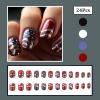 24 Pcs Glitter 4th of July Press on Nails Short Medium Fake Nails Independence Day Reusable False Nails Kit American Flag Nails Patriotic Press on Nails Glossy Full Cover Glue on Nails for Women view 2