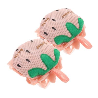 AUTSUPPL 2pcs Portable Exfoliating Strawberry Bath Loofah Sponge for Deep Skin Cleansing Soft Mesh Shower for Boys and Girls Adults for Home Travel Use
