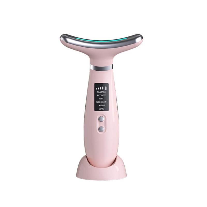 Face Massager -4 Color Red-Light-Therapy for Face and Neck for Wrinkles, Double Chin, Vibrating Facial Massager with Thermals (Cold-Hot-Pink)
