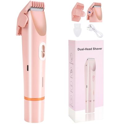 Bikini Trimmer for Women, Electric Razor & Shaver with Dual Ceramic Blades, Painless Hair Removal for Face, Body & Intimate Areas, 2 in 1 Wet & Dry Waterproof Travel Grooming Kit(Light Pink)
