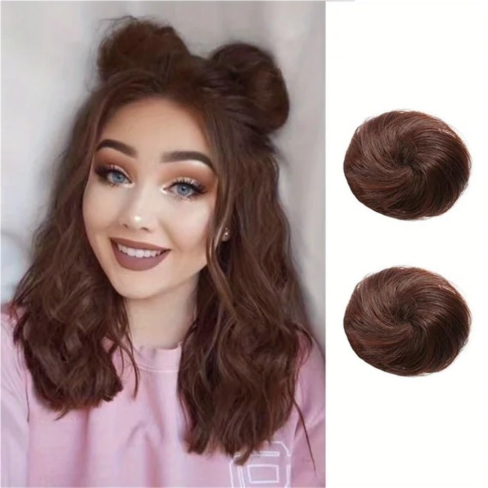 Bun, 2 PCS Mini Claw Clip in Messy & Cat Ears Hair Bun Extensions Wig Accessory Updo Hairpieces for Women Girls for Women(Light brown)