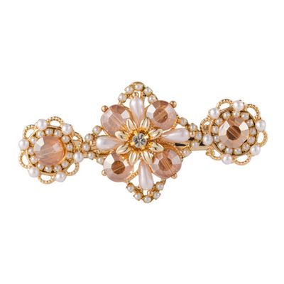 ELAYARD 1pc Floral Hair Clip Pearl and Crystal Elegant Hair Barrettes for Women Fashion Accessories for Special Occasions Lightweight and Stylish Design Orange