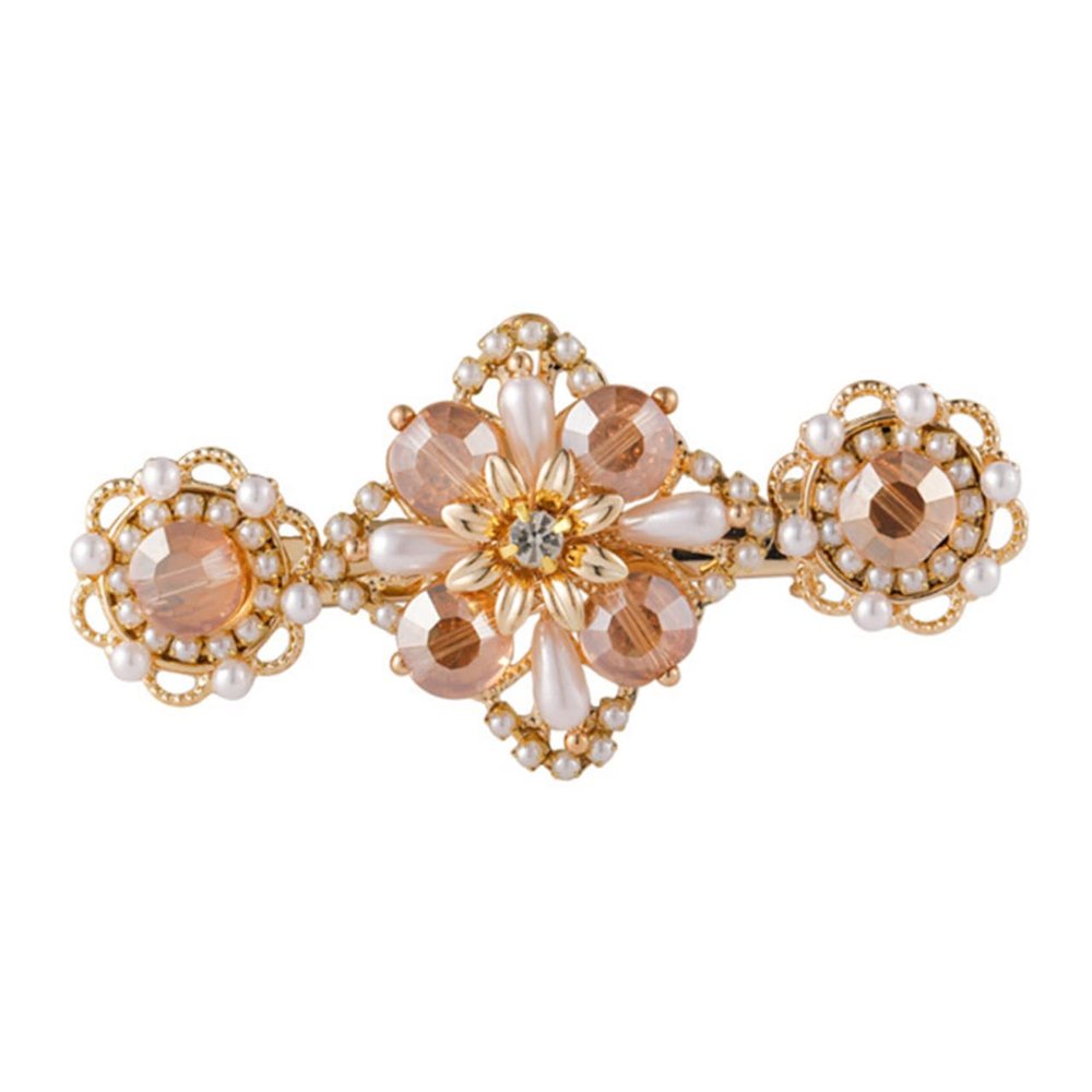 ELAYARD 1pc Floral Hair Clip Pearl and Crystal Elegant Hair Barrettes for Women Fashion Accessories for Special Occasions Lightweight and Stylish Design Orange