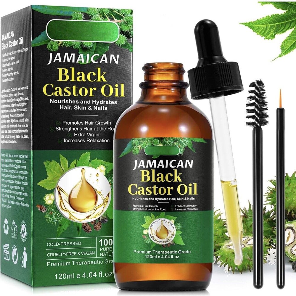 100% Pure & Natural Large Organic Jamaican Black Castor Oil  Cold-Pressed, Unrefined for Hair, Skin & Scalp Care, 4 Oz