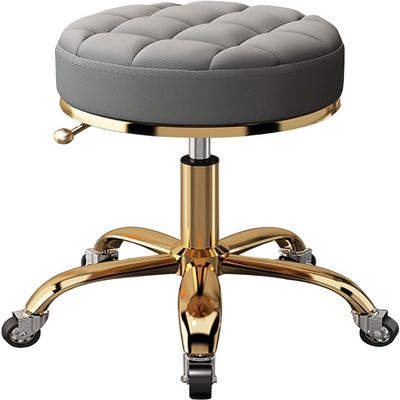 AMUYTCP Modern Makeup Tattoo Massage Work Stool, PU Leather Roller Stool, Shop Counter Medical Beauty Salon Spa Massage Swivel Stool, Gold Chrome 5 Claws with Swivel Wheel(Color:Dark Gray)