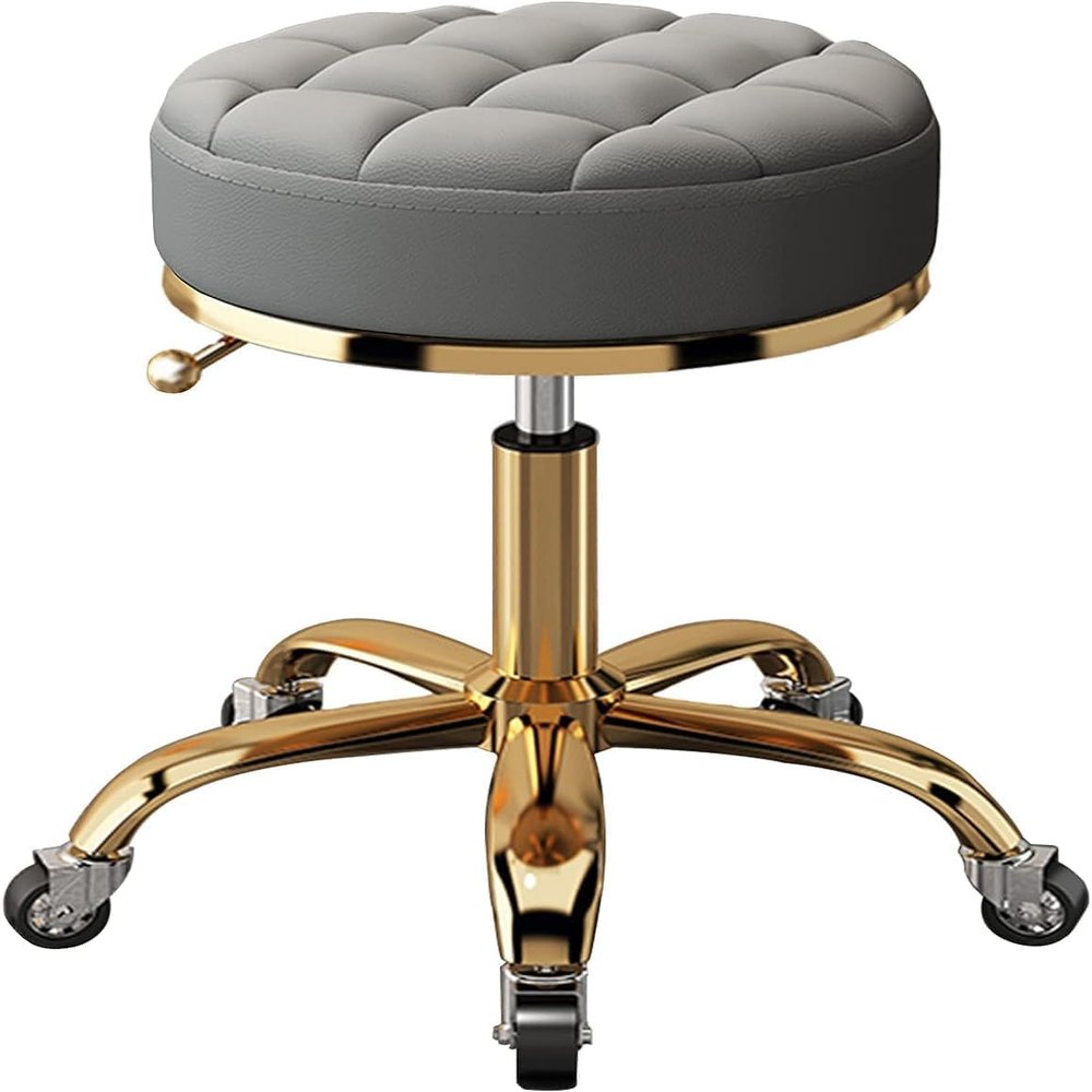 AMUYTCP Modern Makeup Tattoo Massage Work Stool, PU Leather Roller Stool, Shop Counter Medical Beauty Salon Spa Massage Swivel Stool, Gold Chrome 5 Claws with Swivel Wheel(Color:Dark Gray)