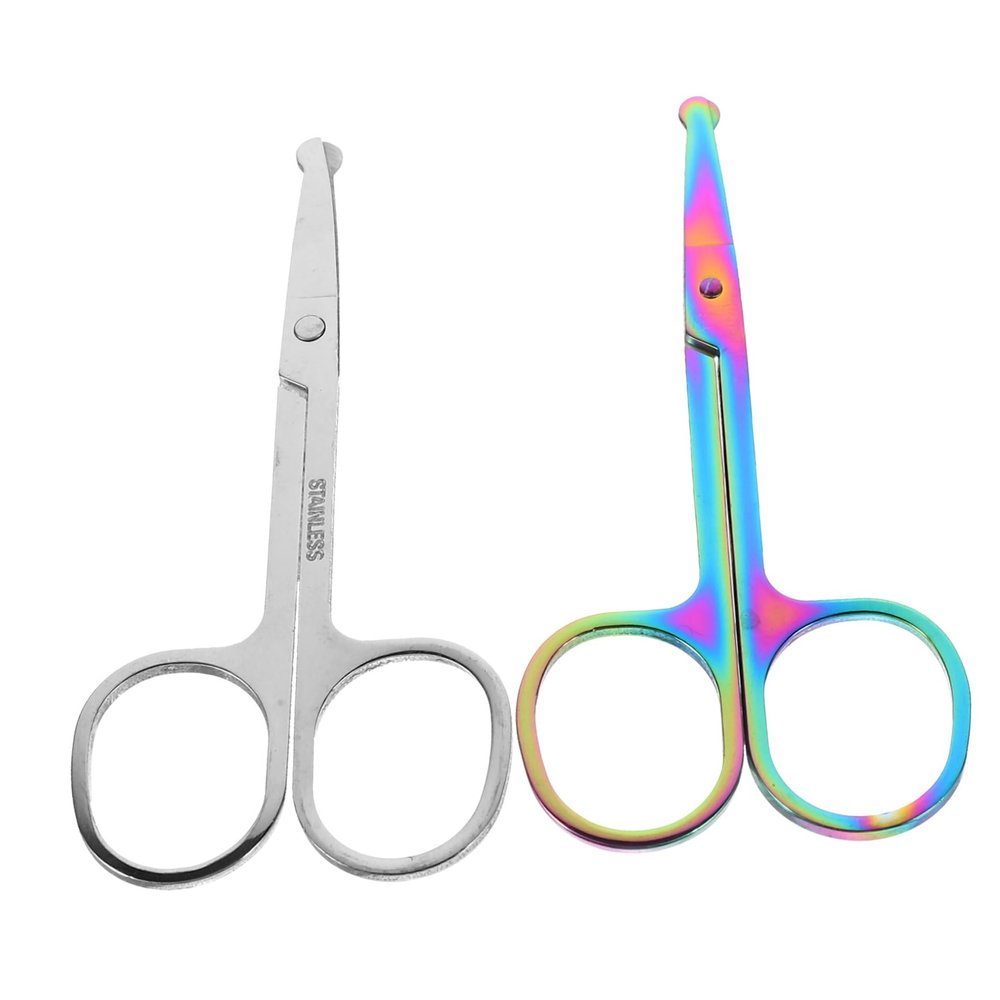 Happyyami 2pcs Facial Hair Scissors Nose Hair Trimmer Round Tip Scissors for Cutting