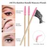 300 Pack Disposable Spoolies Brushes Sets Bamboo Mascara Wand Lip Brushes Cotton Swab for Eyebrow Eyelash Extension Tattoo Lipstick Applicator(Pink) view 2