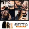 4pcs Beard Shaping Set Boar Bristle Brush Scissors Mustache Comb Grooming Trimmers and Travel view 2