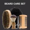 4pcs Beard Shaping Set Boar Bristle Brush Scissors Mustache Comb Grooming Trimmers and Travel view 3