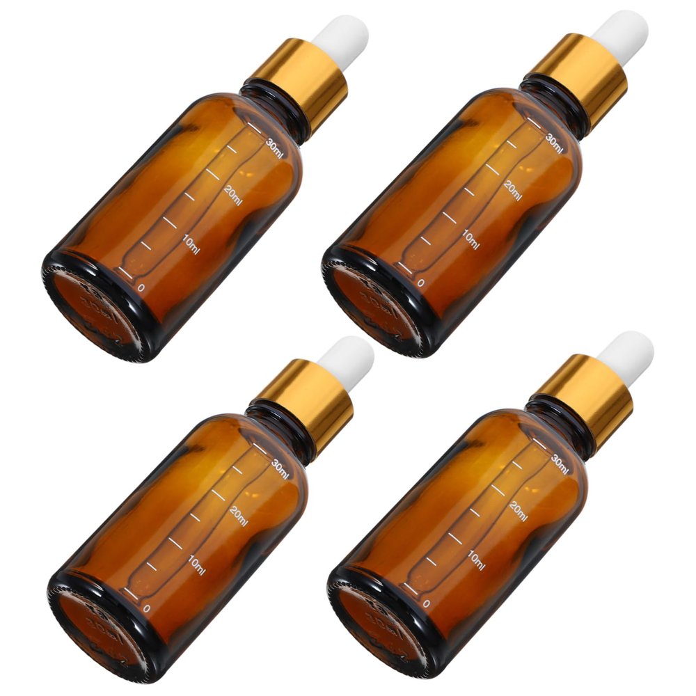 GANAZONO 4pcs Amber Glass Dropper Bottles Dispenser Graduated Scale Travel-friendly Refillable Vials for Oils and Liquids Stylish and Functional Design