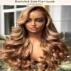 UNICE Honey Blonde Highlight Body Wave 7x5 Lace Front Wigs Human Hair Bye Bye Knots Glueless Drawstring Wig Human Hair Pre Plucked Pre Cut Natural Hairline Put on and Go 20 inch view 3
