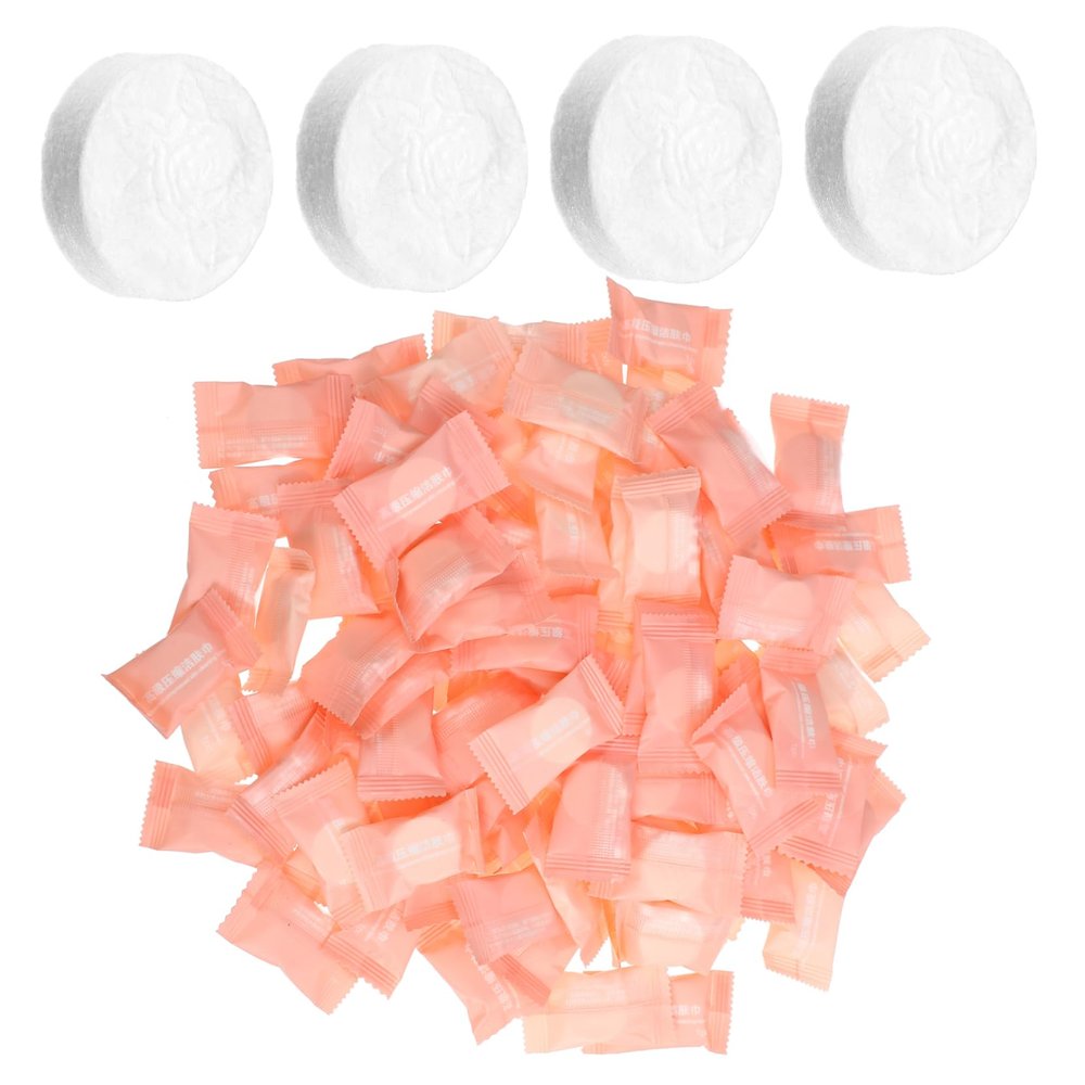 VICASKY 100pcs Compressed Face Towels Disposable Facial Cleansing Towels for Travel Mini Compressed Tablets Portable Washcloths for Camping and Daily Use