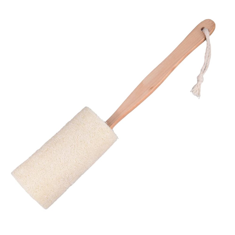 Healvian Eco-Friendly Bath Brush Loofah Long Wooden Handle Exfoliating Body Brush for Shower
