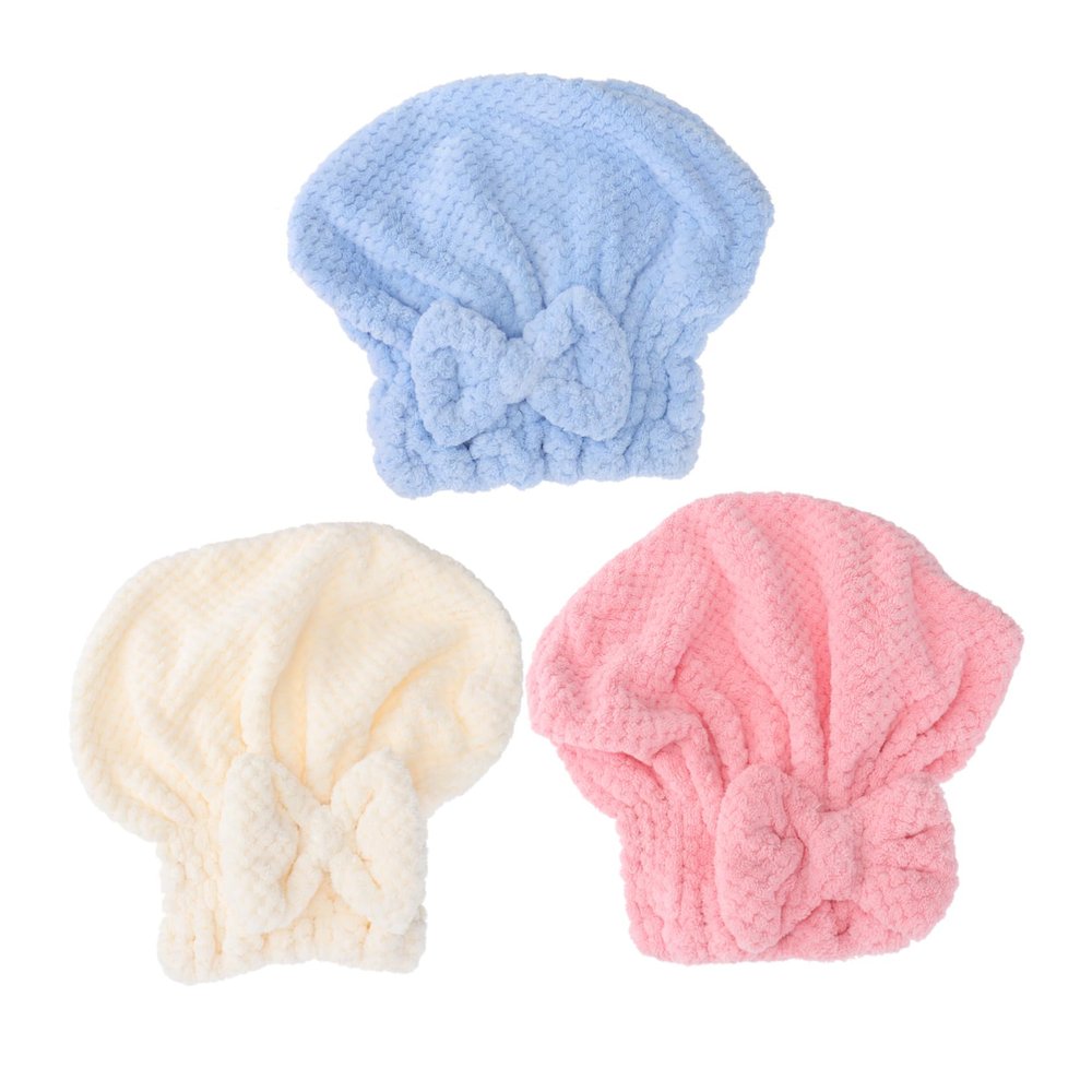 DECOMELODY 3pcs Coral Fleece Hair Dry Towel Wrap Hair Dry Hat Fast Drying Random Style