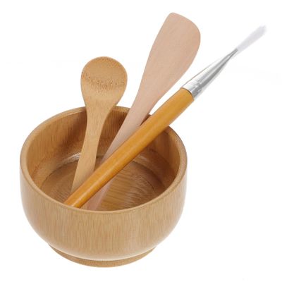 PartyKindom 1set Wooden Face Mask Bowl Natural Beauty Tools for Mixing and Applying Facial Masks Portable and Lightweight Skincare Kit for Home Travel Use