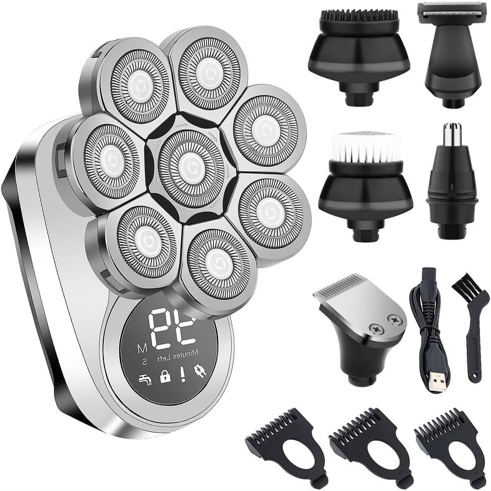 Electric Shavers for Bald Men, 6 in 1 Mens Bald Head Electric Shaver Wet/Dry LED Display, Faster-Charging Cordless Mens Grooming Kit