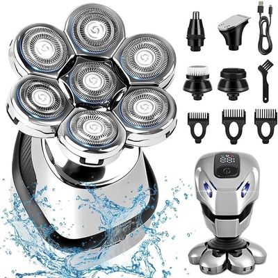 Electric Razor for Men's, 7D Electric Razor for Men 5 in 1 Head Shavers Rotary Shaver Waterproof Grooming Kit Cordless 7 Blade Bald Shaver LED Display