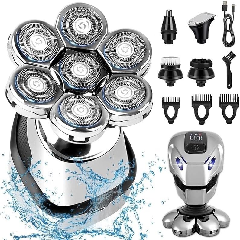 Electric Razor for Men's, 7D Electric Razor for Men 5 in 1 Head Shavers Rotary Shaver Waterproof Grooming Kit Cordless 7 Blade Bald Shaver LED Display