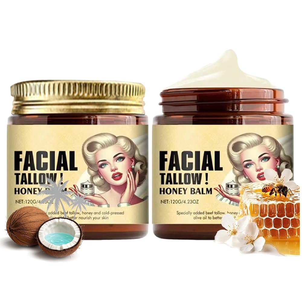 Whipped Tallow Honey Balm, Natural Sebo de Res para la Cara, Crema Nutritiva Para Rostro y Cuerpo, Crema de Animales Alimentados con Pasto (2 Cebo de Res para la Cara Original, Beef Tallow for Skin)