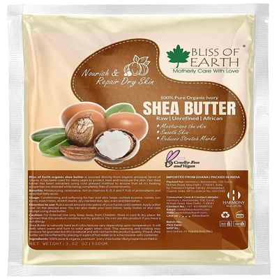 B.l.i.s.s. o.f. E.a.r.t.h. Organic Raw Shea Butter, Shea Butter for Hair & Skin, 100% Pure and Natural, Deep Moisturizing, 100 g, Ivory (100 gm)