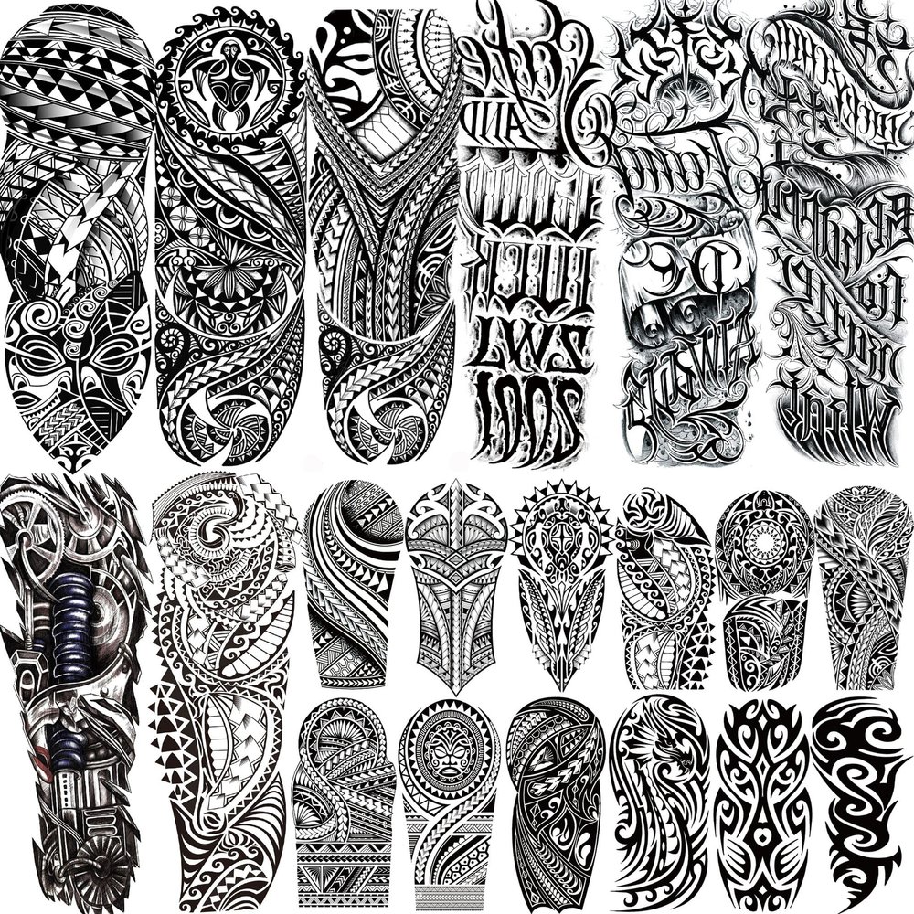 20 Sheets Cool Tirbal Maori Full Arm Temporary Tattoos For Men Adults Thigh, Black Totem Armband Robot Arm Letter Fake Sleeve Tattoos For Women, Bulk 3D Halloween Tattoo Stickers Loyalty Faith