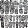 20 Sheets Cool Tirbal Maori Full Arm Temporary Tattoos For Men Adults Thigh, Black Totem Armband Robot Arm Letter Fake Sleeve Tattoos For Women, Bulk 3D Halloween Tattoo Stickers Loyalty Faith view 1