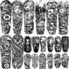 20 Sheets Black Lion Leopard Full Arm Temporary Tattoos For Men Adults Thigh, Floral Forest Wolf Skull Skeleton Eagle Maori Turtle Totem Fake Sleeve Tattoos For Women, Halloween Tattoo Stickers Flower view 1