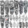 20 Sheets Sexy Rose Flower Full Arm Temporary Tattoos For Women Adults Thigh, Black Tribal Eye Gear Peony Florals Eye Compass Clock Fake Sleeve Tattoos For Women, 3D Halloween Tattoo Stickers view 1