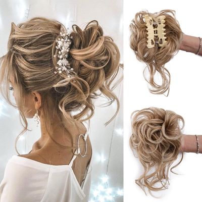 Bun, Messy Bun Hair Piece Tousled Updo H air Extensions With Elastic Hair Bands Curly Hair Bun Scrunchie for Women Girls for Women(Golden brown)