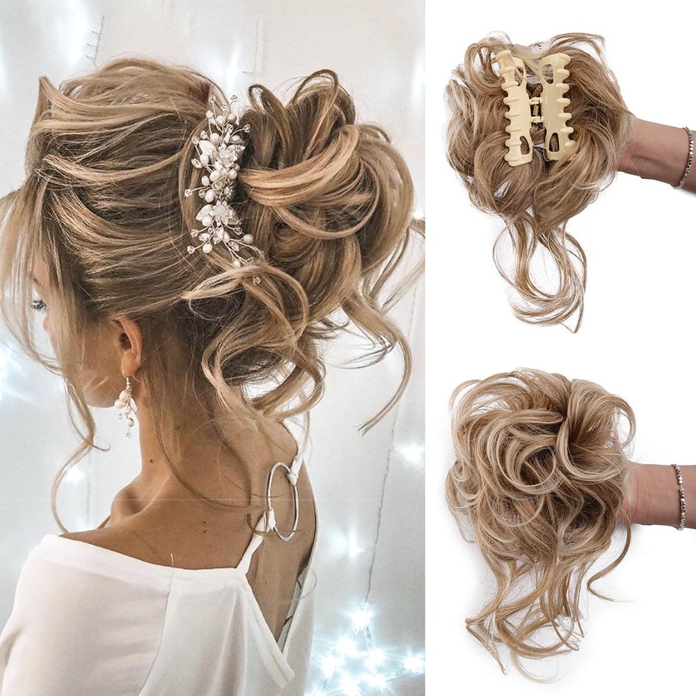Bun, Messy Bun Hair Piece Tousled Updo H air Extensions With Elastic Hair Bands Curly Hair Bun Scrunchie for Women Girls for Women(Golden brown)