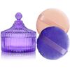 2 Pack Extra Large 5.2" Beige & Purple Powder Puffs and 5.3" Glass Container  Oversized Soft Body & Face Large Powder Puff Dusting Powder Jar Holder Case(Purple Glass) view 1