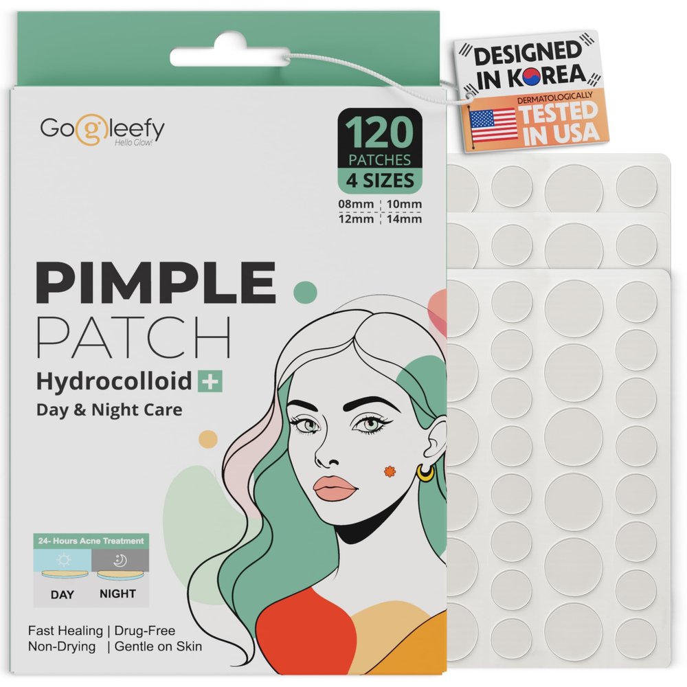 GoGleefy Pimple Patches for Face  Day & Night Acne Patches for Fast Healing, Skin Clarity  Invisible Hydrocolloid Patches, Waterproof Spot Treatment  All Skin Types Zit Patches of 60/120/180