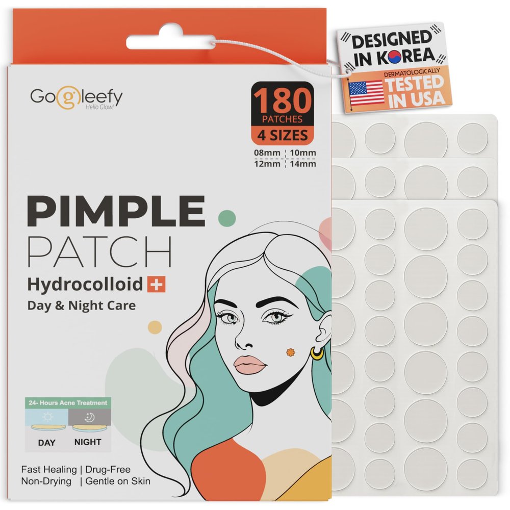 GoGleefy Pimple Patches for Face  Day & Night Acne Patches for Fast Healing, Skin Clarity  Invisible Hydrocolloid Patches, Waterproof Spot Treatment  All Skin Types Zit Patches of 60/120/180