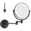 8 Inch Bathroom Mirror Wall Mounted Black, USB Rechargeable Makeup Mirror Two Sided 1X/5X Magnifying Adjustable LED Light Touch Screen Shaving Mirror 360 Swivel Vanity Mirror view 1