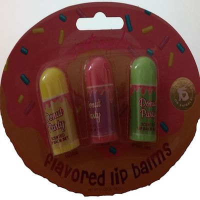 3 Stick Pack of Just 4 Girls: Donut Party Lip Balm; Vanilla, Jelly and Green Tea Flavors 0.1 oz each