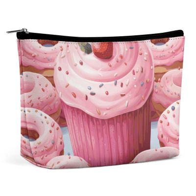 HEBVNJF Travel Makeup Bag Portable Cosmetic Bag Pink Donut And Cupcake Makeup Storage Bag for Women/girl