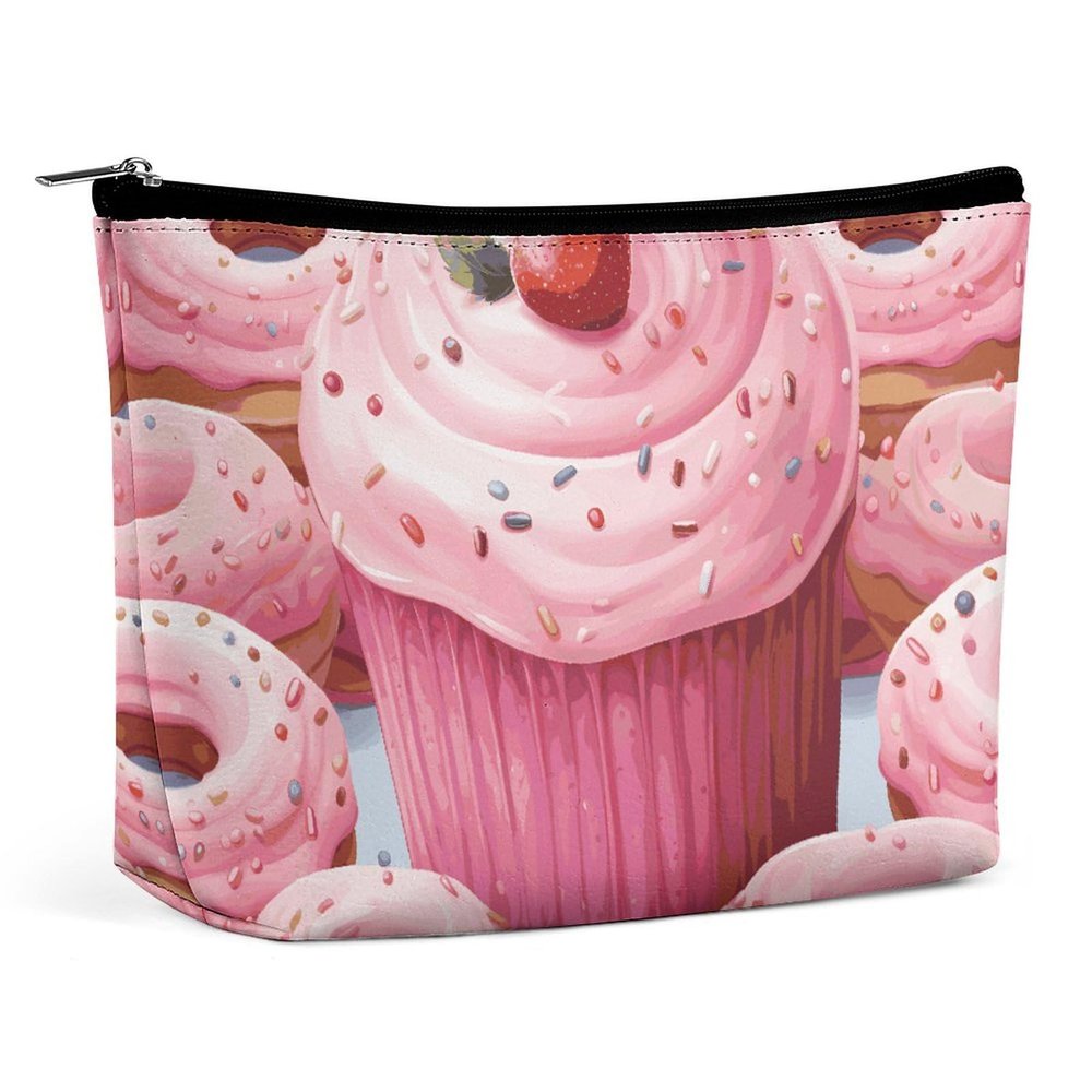 HEBVNJF Travel Makeup Bag Portable Cosmetic Bag Pink Donut And Cupcake Makeup Storage Bag for Women/girl